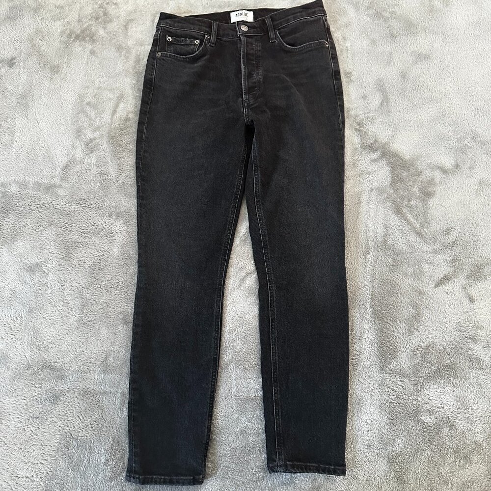 AGOLDE High Rise Button Fly Slim Nico Jeans Women's size 28 Washed Black